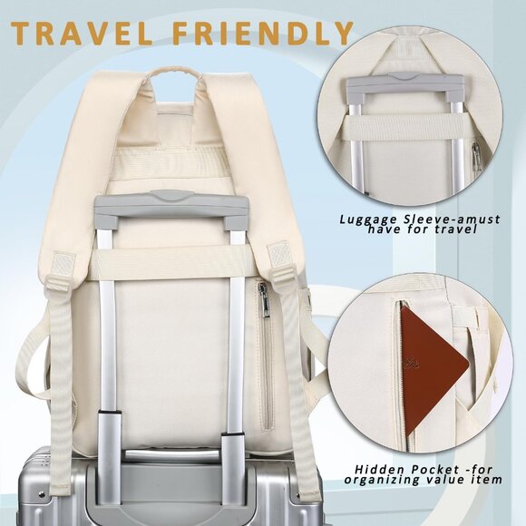 Girls Beige 15.6in Laptop Kids Backpack For Middle School College Students - Picture 5 of 7